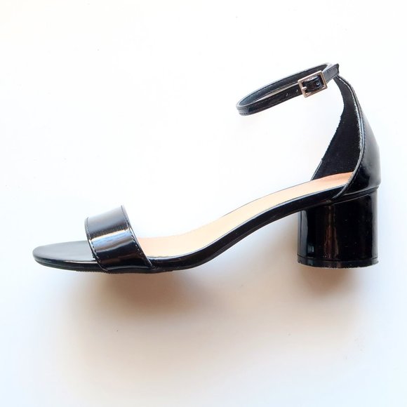 Abound Black Patent Leather Round Block Heels / Sandals / Soes Size 8 - Picture 9 of 15